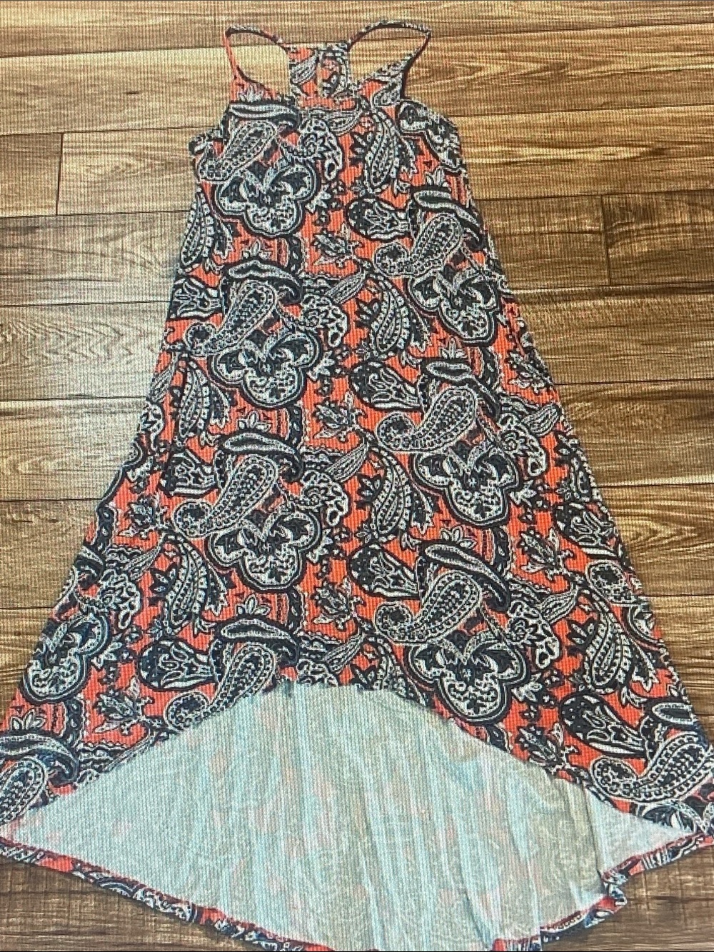 Cynthia Rowley Coral, Black & White Paisley High-Low Maxi Dress